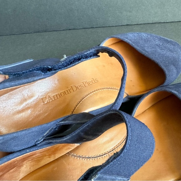 L'Amour Des Pieds Platform Sandals Navy Blue Suede Leather Comfort Shoes 8.5 - Picture 7 of 10